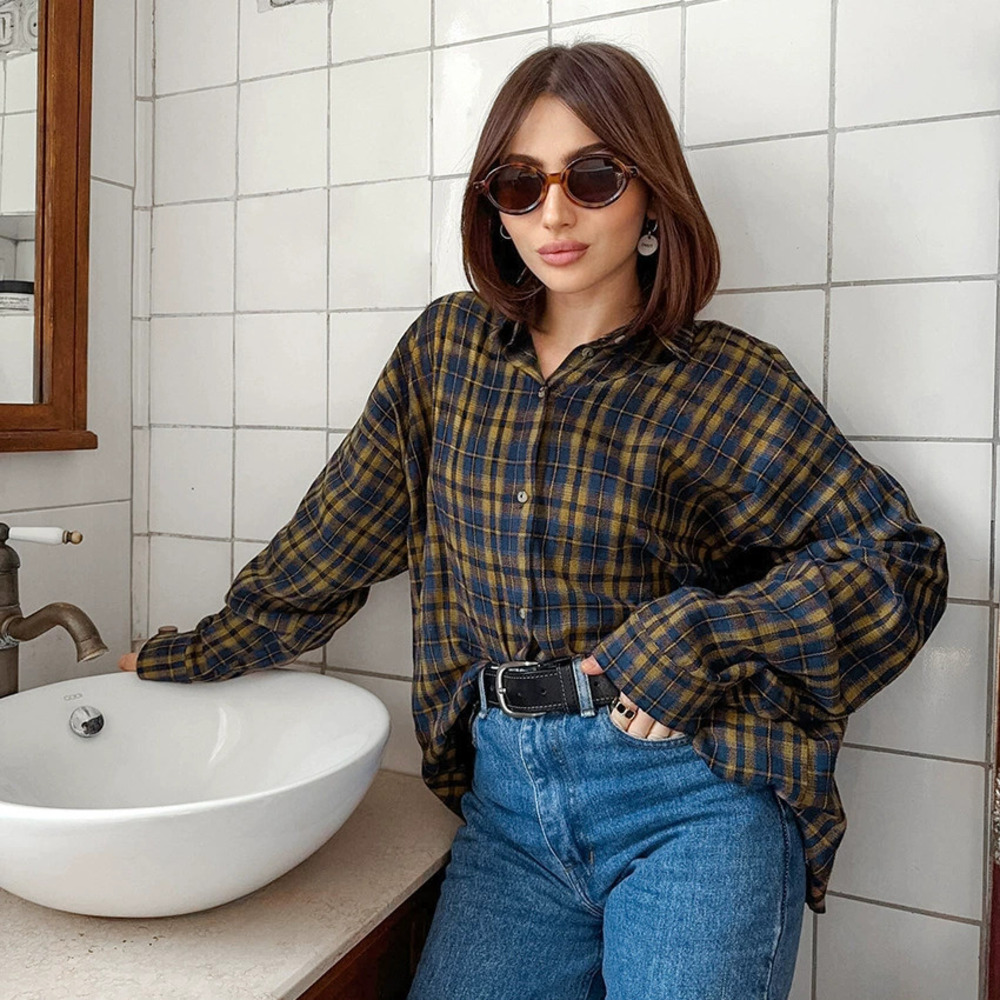 Forever 21 Spring Brown Plaid Cotton Blouse Layering Design - Picture 6 of 6